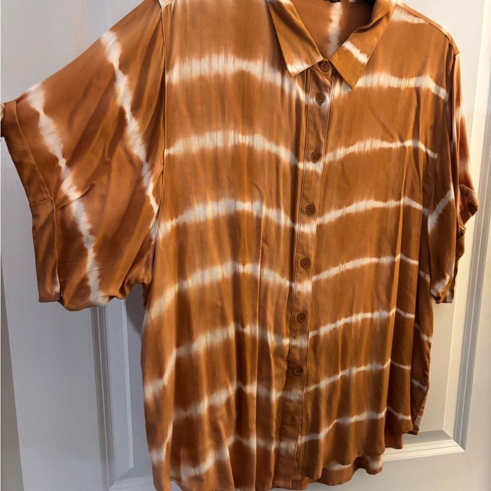 Women's Velvet Heart Rust Tie-Dye Button Front Blouse Sz XL - Picture 4 of 7